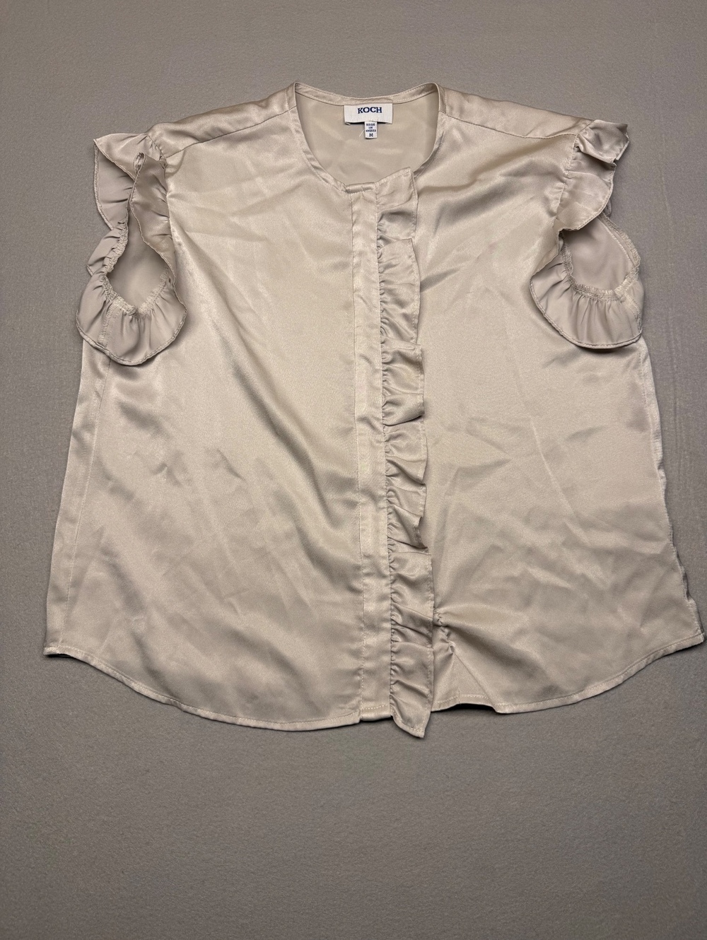 KOCH Beige Ruffle Sleeve Blouse Women M